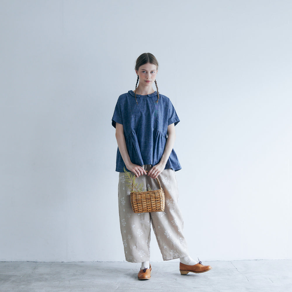 MAGALI 　インディゴコットン・ウエストギャザープルオーバー／デニムブルー