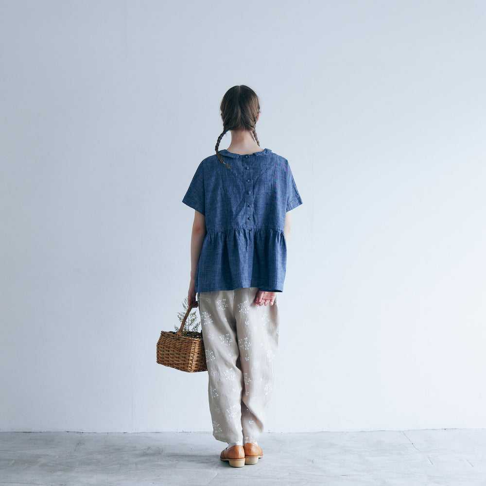 MAGALI 　インディゴコットン・ウエストギャザープルオーバー／デニムブルー