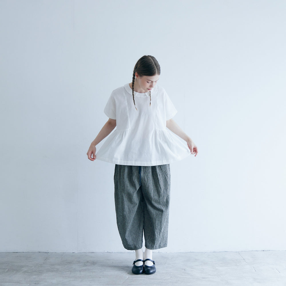 MAGALI 　コットンドビー・ウエストギャザープルオーバー／ホワイト