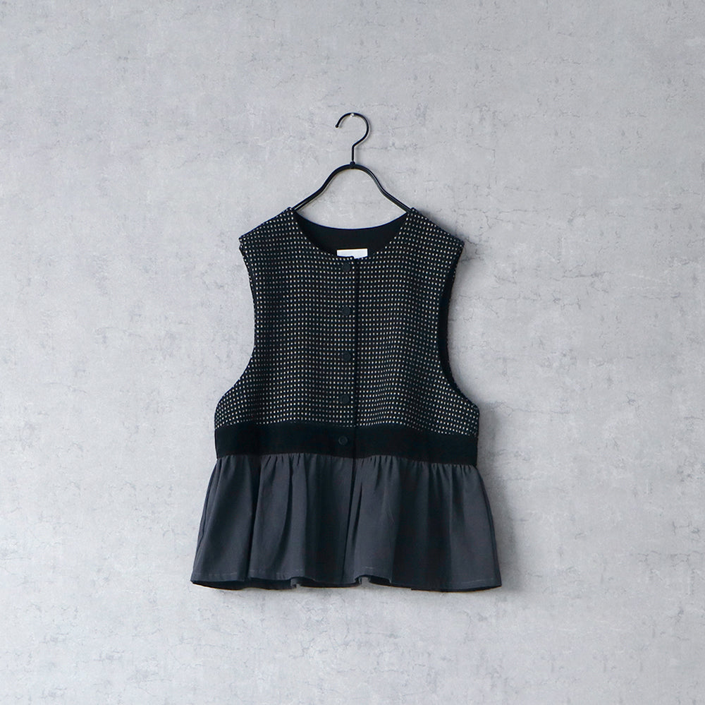 MAGALI ピンドットツイード・ヴィンテージ・ジレ　ブラック