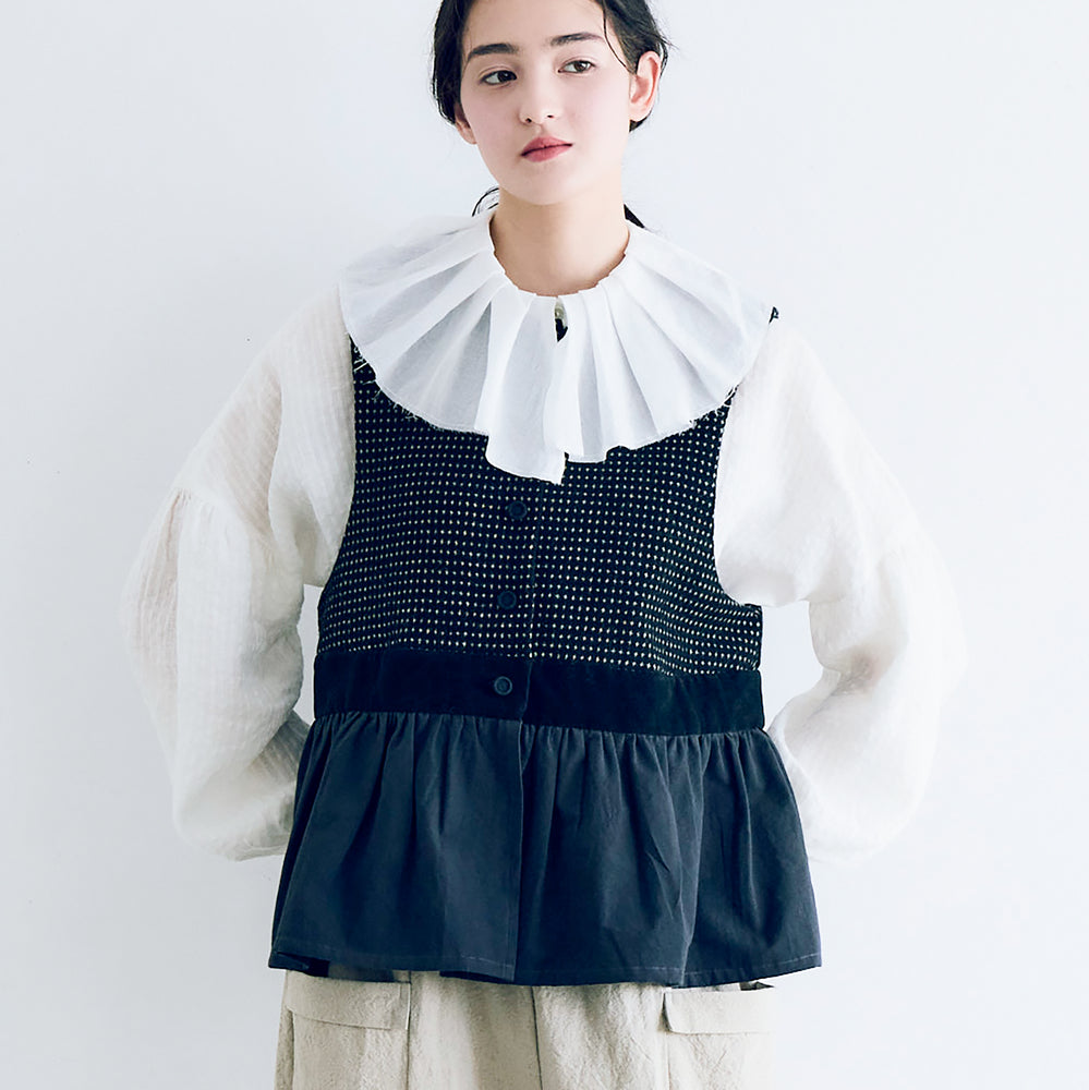 MAGALI ピンドットツイード・ヴィンテージ・ジレ　ブラック