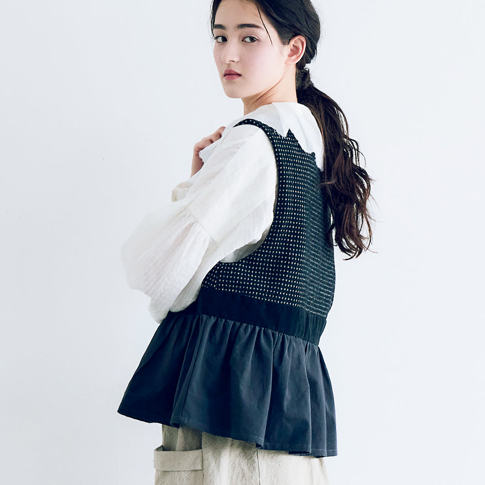 MAGALI ピンドットツイード・ヴィンテージ・ジレ　ブラック