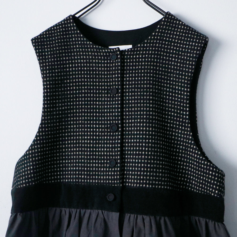 MAGALI ピンドットツイード・ヴィンテージ・ジレ　ブラック