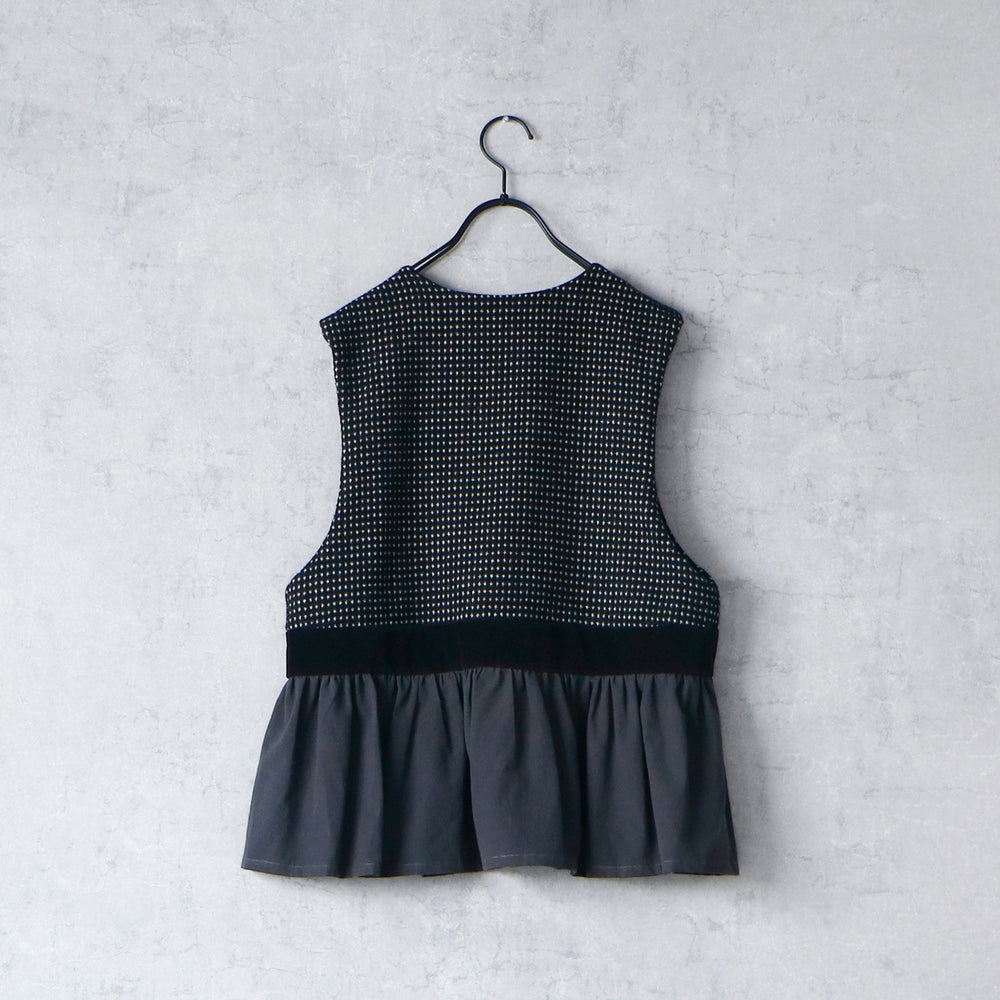 MAGALI ピンドットツイード・ヴィンテージ・ジレ　ブラック