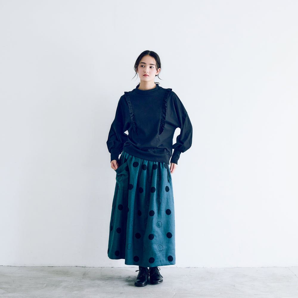 MAGALI 　コットン天竺・ショルダーフリル・カットソー／ブラック