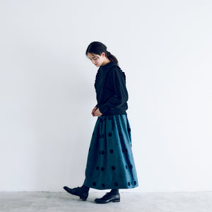 MAGALI 　コットン天竺・ショルダーフリル・カットソー／ブラック