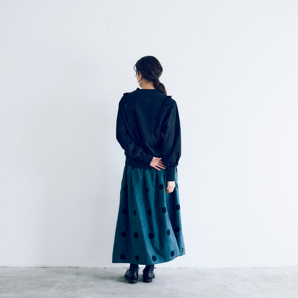 MAGALI 　コットン天竺・ショルダーフリル・カットソー／ブラック