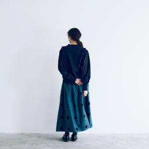 MAGALI 　コットン天竺・ショルダーフリル・カットソー／ブラック