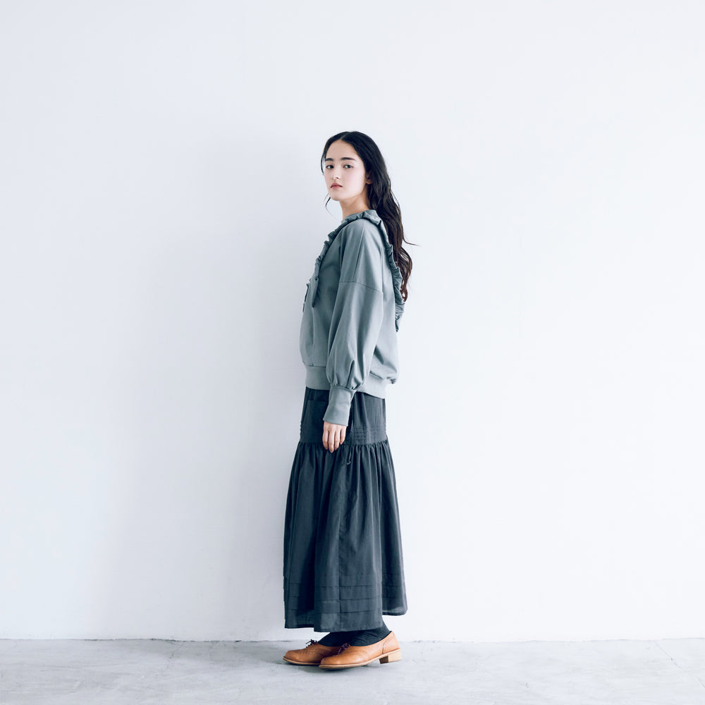 MAGALI 　コットン天竺・ショルダーフリル・カットソー／サビブルー