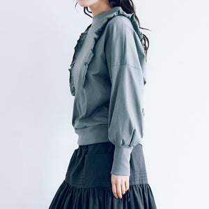 MAGALI 　コットン天竺・ショルダーフリル・カットソー／サビブルー