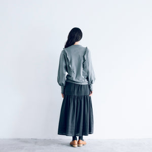 MAGALI 　コットン天竺・ショルダーフリル・カットソー／サビブルー